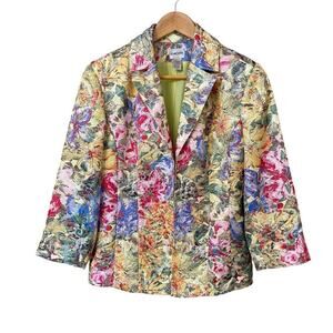 Vintage Chico's Tapestry Floral Embroidered Blazer Jacket Women's sz 0 S Cottage